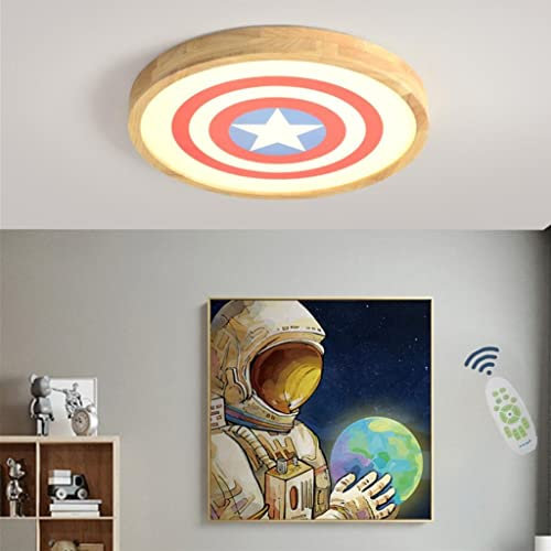 LED-Deckenleuchte Kinderzimmer Lampe dimmbar mit Fernbedienung Kronleuchter Cartoon Captain America Schild runde Deckenlampe Jungen Mädchen Schlafzimmer Studien Beleuchtung Deckenbeleuchtung,40cm