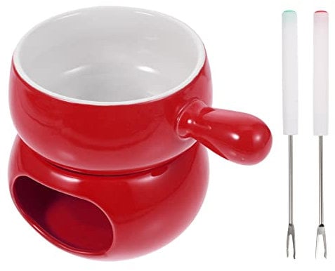 TOPBATHY Fondue Cheese Kit Ceramic Melting Pot Set 1 Pot 2 Forks Heated for Sweet Fondue