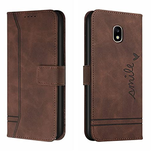 QIWEIQING Kompatibel mit Handyhülle für Samsung Galaxy J7 2017 Handy Hülle, Galaxy J7 2017 Hülle Leder Handytasche für Galaxy J7 2017 (Eu Version) / J730 Klapphülle Tasche, Brown HX