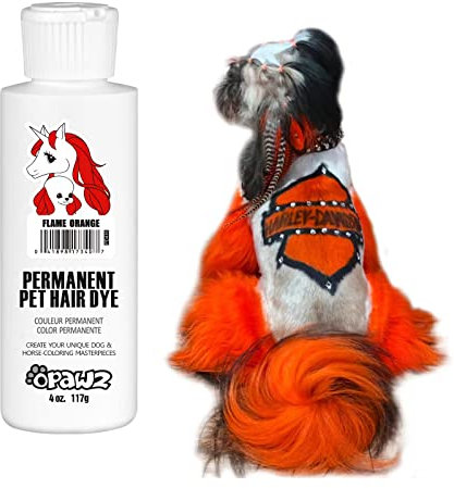 OPAWZ Permanenter Haustier Haarfarbe, Berufsstand Haustier sicherer Farbstoff hält über 20 Haarwäschen, leuchtende Farbe für Hunde und Pferde (Flammen Orange)