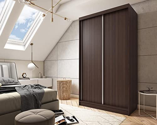 WFL GROUP Moderner Kleiderschrank Schwebetürenschrank 120 150 180 200 cm - Wenge Kleiderschrank für Schlafzimmer mit Schiebetüren - Kleiderstange - 150 cm - Wenge