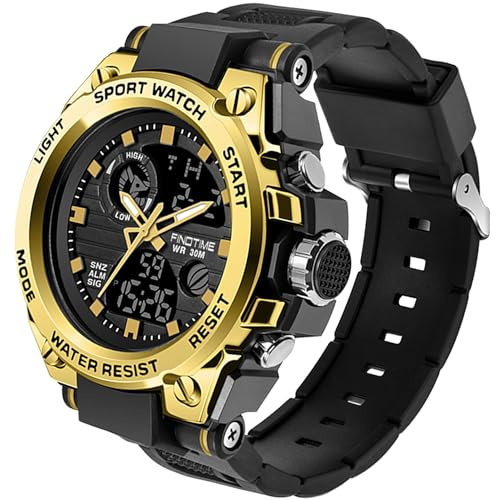 findtime Montre Militaire Tactique de Sport pour Homme Chronomètre à Grand Cadran, Alarme, Double Affichage de l'heure, rétroéclairage, Montre-Bracelet étanche pour l'extérieur, analogique numérique