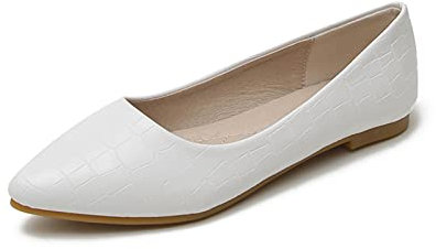 MACHSWON Women Shoes Ballet Flat Slip On Splicing Grid Ballet Pumps Slip On Ballerina Ladies Flats Shoes(White, Size 7)