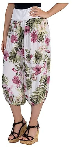 Malito Damen Aladinhose mit floralem Muster, Haremshose zum Tanzen, Pumphose zum Chillen - Freizeithose - Pluderhose 8938 (weiß)