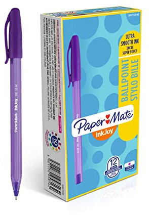 Paper Mate InkJoy 100ST Capped Ballpoint Pen - Ultra Smooth Ink - Medium Point 1.0mm - Purple Ink - Box of 12