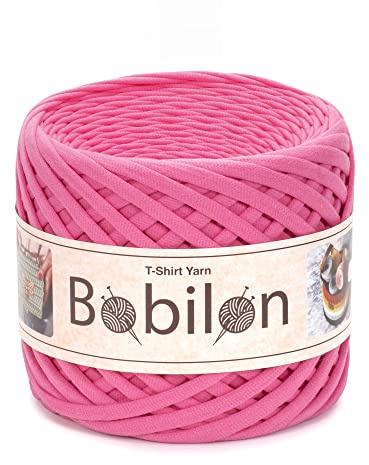Bobilon Primär T-Shirt Garn zum Häkeln, Strickgarn Stofftuch, T-Shirt Garn 110 Yards für Makramee, Hand DIY Tasche Korb Kissen Projekte 5-7mm Flamingo