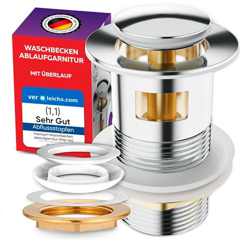 M. ROSENFELD HOME Tapón de Desagüe Universal G1-1/4 Pulgadas para Lavabo y Fregadero con Kit de Rebosadero - Válvula Pop-up Fácil de Instalar - Tapón de Fregadero Universal para Lavabo y Bidé