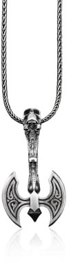 BySilverStone Jewelry - Viking Axe Pendant, Silver Battle Axe Necklace, Warrior Necklace, Scandinavian Men Jewelry, Men Skull Axe Pendant, Sterling Silver Men Gift, Sterling Silver, No Gemstone