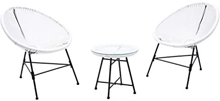 CONCEPT USINE - Salon de Jardin - Ensemble Bistrot 3 pièces Rotin Naturel : 2 Fauteuils Oeuf + Table Ronde Design Acapulco Blanc | Cordes Polyéthylène Résistant | Intérieur Extérieur | Résiste à l'eau