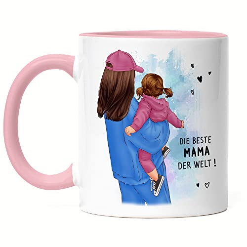 Kiddle-Design Mutter Kind Tasse Rosa Personalisiert mit Namen Mama Kinder Tochter Töchter Baby Geschenk für Mütter Muttertag Geschenk