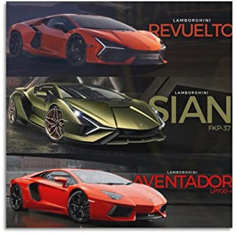 JUNNA Supercar Poster für Lamborghini REVUELTO SIAN AVENTADOR Sportauto Dekorative Malerei Leinwand Wand und Kunst Bild Familie Schlafzimmer Dekor 70 x 70 cm