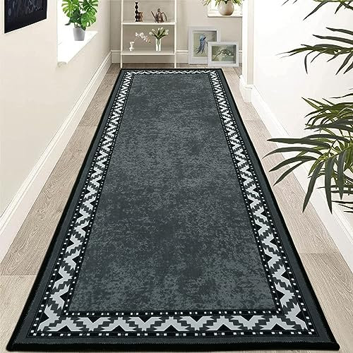 Rururug Non-Slip Hallway Runner Rug 80x300cm - Grey Heavy Duty Rubber Backed | Machine Washable Runner for Hallways, Kitchen & Doors | Long Non-Slip Carpet Runner Rug
