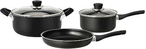 HUDSON Pots and pans Set Nonstick Black Cookware Sets, 5 pcs Set w/Frying Pan, Pot & Saucepan (PFOA, PTFE & CADAMIUM FREE)