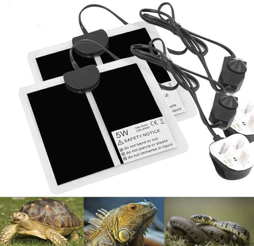 PeSandy 2PCS Reptile Heating Mat with Temperature Adjustment, 5W Non-Adhesive Heat Pad for Reptiles Tortoise Snakes Lizard Gecko Hermit Crab Amphibians - Removable Under Tank Heat Pad (5.9x5.5 inch)