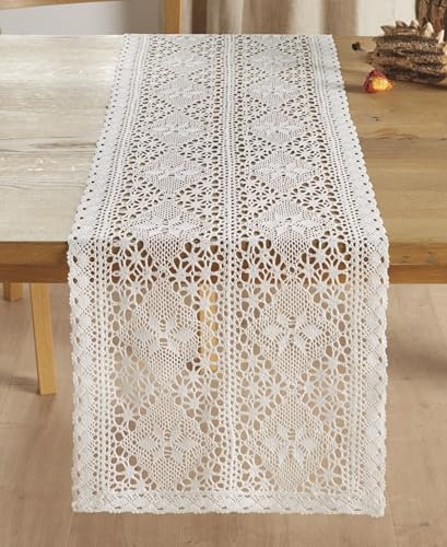 Dekoleidenschaft Tischläufer Gehäkelt in weiß, 40x140 cm, Mitteldecke in Offwhite