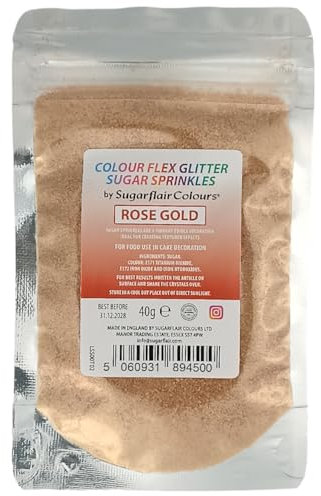 Colour Flex Rose Gold Edible Lustre Glitter Sanding Sugar Sprinkles - Sprinkle on Cakes, Cupcakes, Cake Pops, Cookies, Ice Cream, Desserts, Treats and More! - 40g