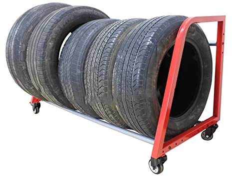 Reifenregal Rotes Rollreifenregal mit 4 Rädern, Schwerlastreifen-Garagenständer aus Metall, für Werkstatt, Carport, 127 × 60 cm/ 50 × 23,6 Zoll