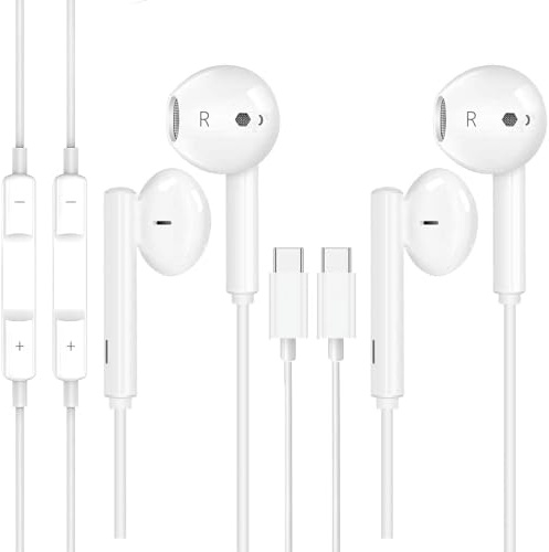 2 Pack Earbuds Headphones Earphones Wired [MFI Certified] USB C Microphone Call Volume Control Noise Isolating Compatible with iPhone 15 Pro Max/15 Pro/15 Plus/15/Samsung S23 Ultra S22+ S21
