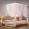 Beyeutao Moskitonetz Betthimmel 180 x 200 cm Rosa Baldachin Bettzelt Betthimmel Mädchen Babybett Kinder Himmel Baldachin Kinderzimmer Himmelbett mit Betthimmel Rahmen.