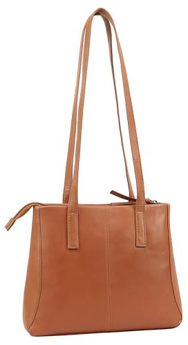 Lloyd Baker London - HAMPI - Reißverschluss Echtleder Tote Bag Lange Schultergurt Tasche Damen Leder Stilvolle Handtasche Reißverschluss Design Umhängetasche, cognac, 30 Centimeters , Medium