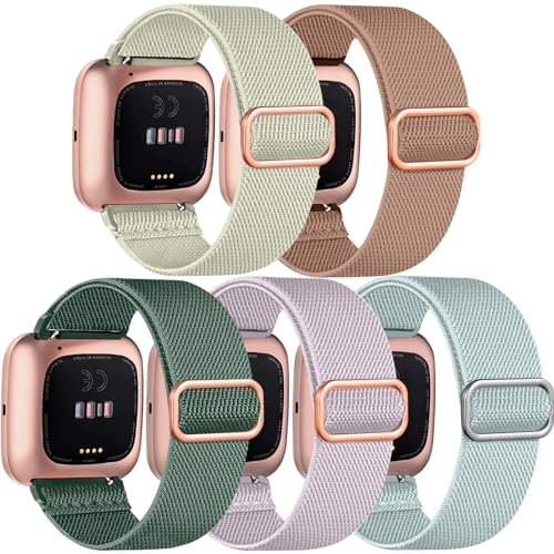 Chinbersky 5 Stück Armband für Fitbit Versa 2 & Versa - Verstellbares Nylon Sport Ersatzarmband für Frauen & Männer