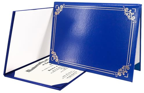 GraduationMall Diploma Cover Certificate Holder with Gold Foil Border for A4 Award Paper Classic Smooth Royal Blue