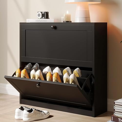 VOWNER Meuble Chaussures, Meuble de Rangement à Chaussures Armoire, Commode à Chaussures, Meuble d'entrée Rangement pour Chaussures, 80 x 24 x 80 cm, Séparateurs Réglables, pour Entrée (Noir)