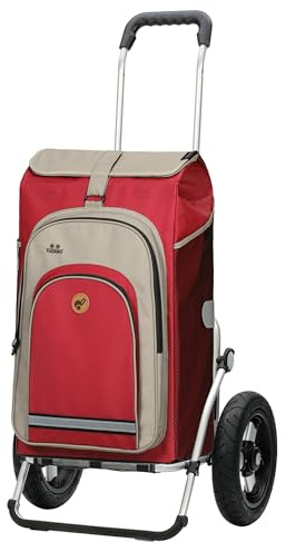 ANDERSEN Einkaufstrolley - Royal Shopper Hydro 2.1 rot | mit Luftbereifung, große Räder, 29 cm, aus Alu, bis 50 kg - Tasche mit Rucksackfunktion, Thermofach, viel Stauraum, 62 L