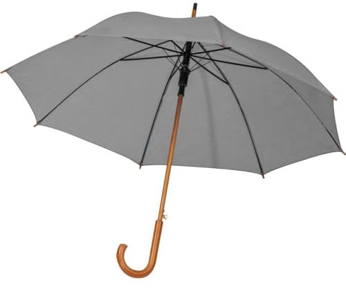 Automatik-Regenschirm mit Holzgriff / Farbe: silbergrau