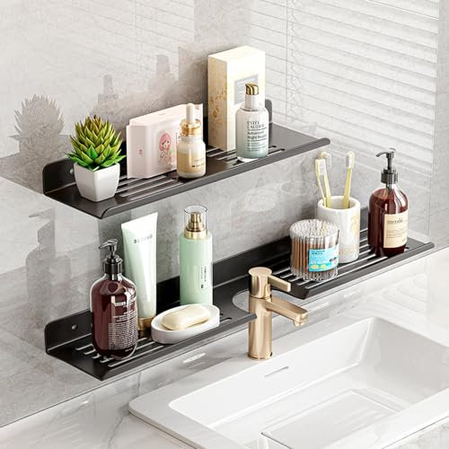 LIMITADA 2 Pcs Tablette Salle de Bain Lavabo, Étagère de Douche INOX 50 cm et 40 cm, Rangement Salle de Bain Gel Douche, Tablette Douche sans Perçage, Serviteur de Douche Noir avec Trous de Drainage
