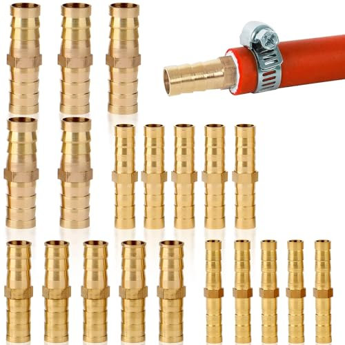 20 Stück Schlauchverbinder Einbahnstraße Messing Schlauchreduzierung Schlauchverbinder 10mm Messing Schlauch Anschluss Messing Schlauchverbinder Set für Wasser/Kraftstoff/Luft (6/8/10/12mm)