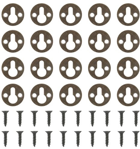 20 Stück Rund Bilderrahmen Aufhänger Haken 25 mm Metall Schlüsselloch-Aufhängeplatte Schrankaufhänger Bildaufhänger zum Aufhängen von Bilderrahmen Spiegeln mit 40 Stück Schrauben