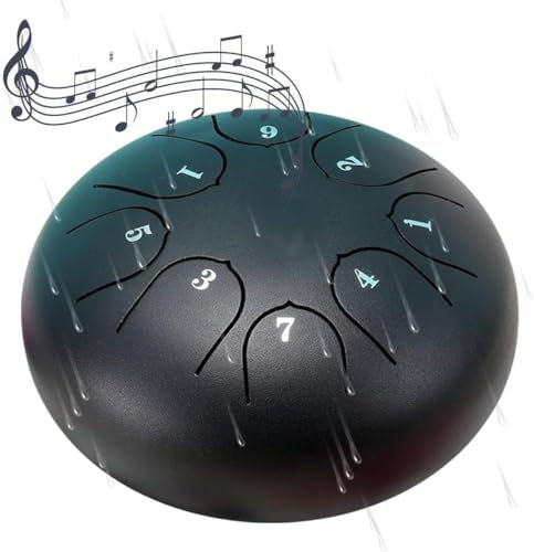 Regentrommel für Außengarten, 8 Noten 6 Zoll Ch-akra Drum für Regen, Stahlzungentrommel, Regenglocke, Musikinstrument, Regentrommel für Garteninstrument (Black)