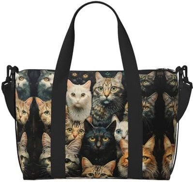 Kleine Reisetasche mit Katze, faltbar, Wochenendtasche, Übernachtung, Fitnessstudio, Krankenhaus, für Damen und Herren, Schwarz, Einheitsgröße