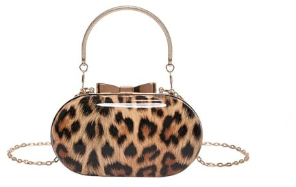 Kleine Clutch mit Leopardenmuster, Abendtasche, Tragegriff oben, Geparden-Druck, Handtasche mit Kette, Tiermuster, Khaki