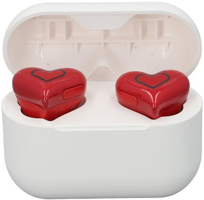 Tosuny Herzförmige Kabellose Ohrhörer, Bluetooth 5.3 Kopfhörer mit Mikrofon, HiFi Stereo Ohrhörer mit 6 Farbverlaufslicht und Ladehülle, für Andriod, Sport, Reisen (Rot)