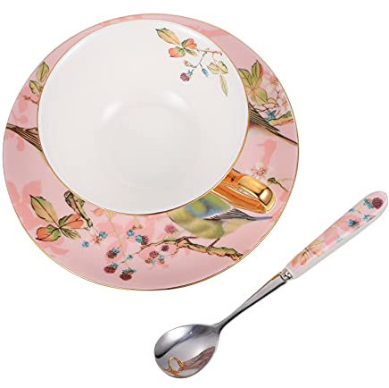 Mikinona Elegantes Kaffeetassen-set Aus Keramik Untertasse und Löffel Vogel-design für Teepartys