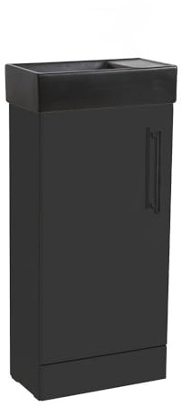 Milano 400mm Black Grey Bathroom Vanity Unit Black Basin Black Bar Handle | Engineered Wood Unit. Ceramic Basin. Contemporary Style. Floorstanding Design. Decorative Handle. Assembly Required.