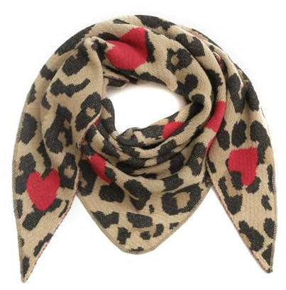 stylx Damen Schal XXL Dreieck mit Leopard Muster LEO HERZ Warm Weich Strickschal Karo Winterschal Herbstschal Wolleschal Frauen Deckenschal Halstuch Scarf Poncho Cape
