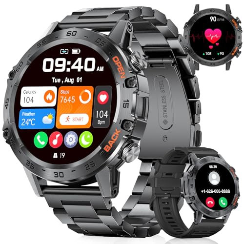 SUNKTA Montre Connectée Homme avec Appel Bluetooth pour Android iOS 400 mAh Smartwatch Homme 2 Bracelets en Acier Noir pour Montre Intelligente Homme Fréquence Cardiaque Santé Moniteur,100+ Sport
