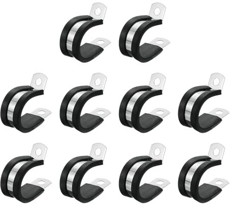 Sourcing Map 7/8 (22mm) Stainless Steel Rubber Cushioned Insulated R-Shape Cable Clamp, 10Pcs, Black