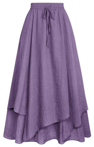 SCARLET DARKNESS Gonna da donna rinascimentale a vita alta, irregolare a doppio strato medievale con coulisse, Lilla, L