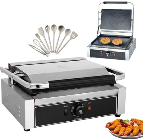 forplubossmmp Tostadora Eléctrica para Sándwiches De Gran Capacidad De 50 A 300 °C, Tostadora Comercial para Sándwiches con 9 Utensilios De Cocina, Parrilla Antiadherente para Sándwiches,2200W