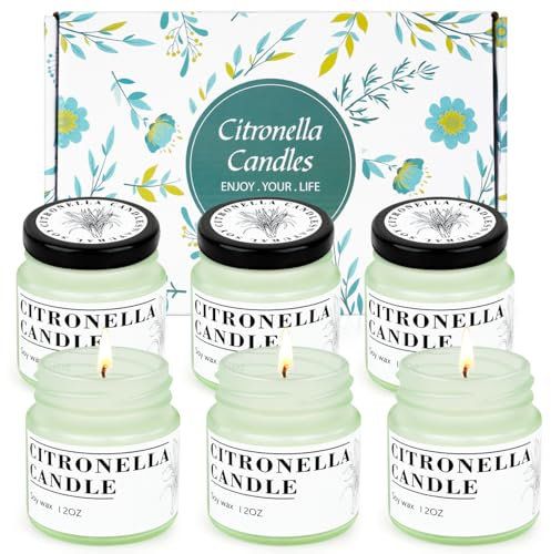 6 Stück Citronella Kerze Outdoor, 200Std Citronella Kerzen Natürliche Sojawachs Zitronella Kerzen für Outdoor Indoor Garten Picknick Terrasse