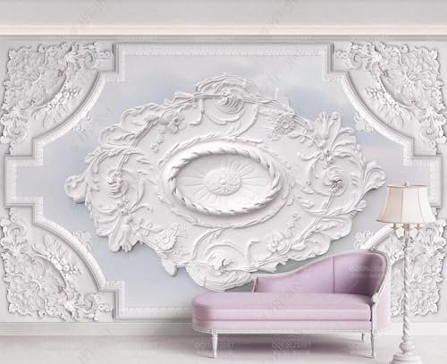 XLMING Motivo Bianco Scultura In Gesso 3D Carta Da Parati Casa Soggiorno Divano Soggiorno Camera Da Letto TV Sfondo Muro-200cm×140cm