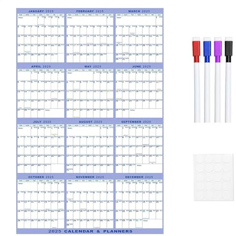 Erasable Calendar, Wall Calendar, Whiteboard Calendar, Wet and Dry Erase Annual Planner, 36x24 Inch Double Sided Wall Sticker, Wall Decoration for Business and Home Use, 36x24 inches