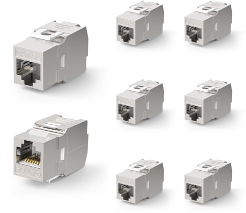 VCELINK 8X CAT6A Keystone RJ45 Módulo para Cable LAN 10 Gbit/s Hasta 500 MHz AWG 22-26 Sin Herramientas LSA Completamente Apantallado STP Conector de Montaje para Panel de Conexiones y Toma de Red