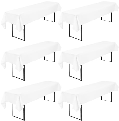 FXKS 6 Bier Tischdecken für Rechteck Tische, Weiß, 110x260 cm | Polyester Tischdecke, Waschbare und Langlebige Tischdecke Tischdeckes für Garten Partys Geburtstagsfeier oder Grill