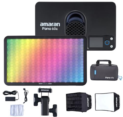 Amaran Pano 60c Kit RGBWW LED Video Panel Light 60W CCT 2300K-10000K with Ace Lock Quick Mounting Softbox Diffuser APP Control 12 Photography Lighting Effects (Charcoal)