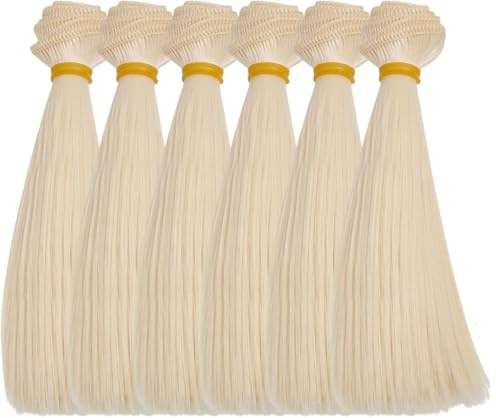 GLOBLELAND 6 Stück Puppenperücken Locken 15cm lange geradhaarige Puppenhaar Synthetische Haar für Puppen DIY BJD Puppenherstellung Accessoires